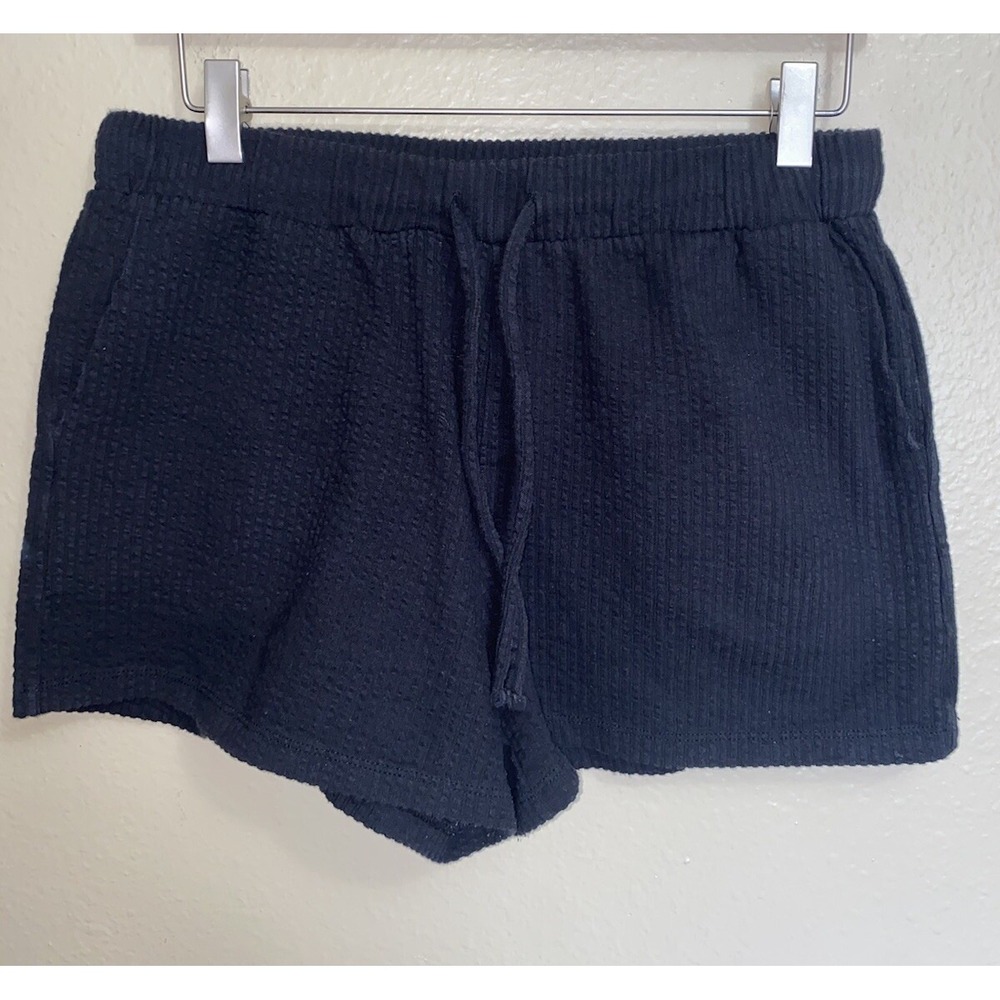Madewell Black Seersucker Ribbed Elastic Waist Drawstring Shorts Medium